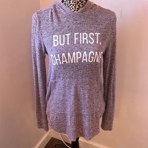 BUT FIRST CHAMPAGNE Lightweight comfy hoodie and purple/gray